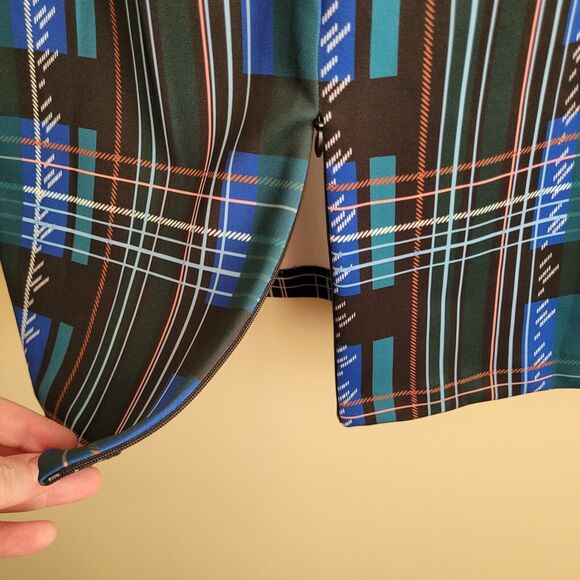Eloquii Womens Neoprene Pencil Skirt Plus Size 16 Green Blue Plaid Scuba Knit - Picture 4 of 11